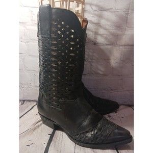 Code West Black Leather VTG Cowboy Western Boots Size 8 M Laser Cut Out Womens